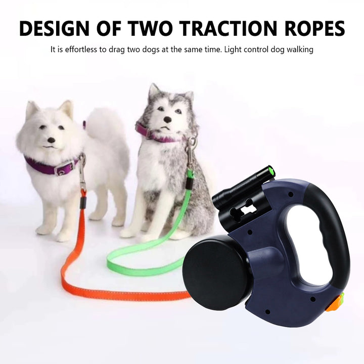 Automatic Dual Retractable Dog Leash with Flashlight