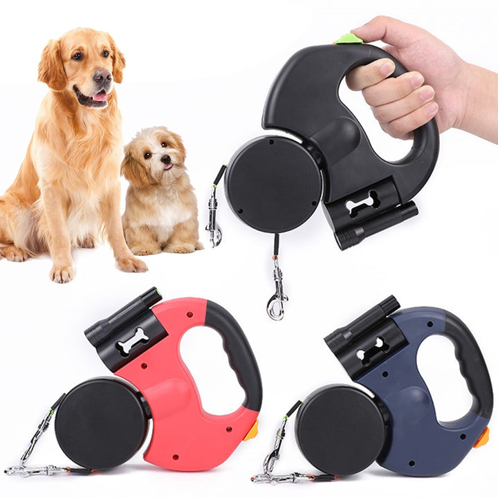 Automatic Dual Retractable Dog Leash with Flashlight