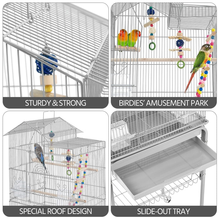 62.4" Metal Bird Parrot Cage with Detachable Stand, Light Gray