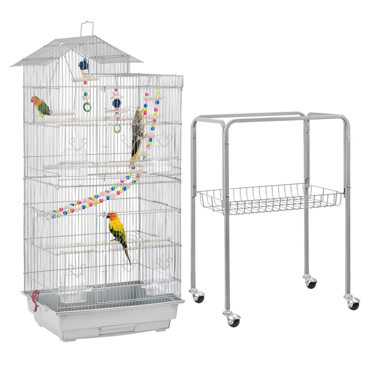 62.4" Metal Bird Parrot Cage with Detachable Stand, Light Gray