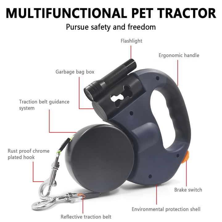 Automatic Dual Retractable Dog Leash with Flashlight