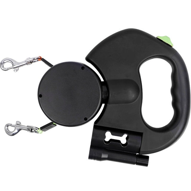 Automatic Dual Retractable Dog Leash with Flashlight